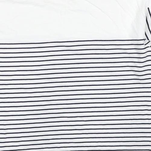 Marks and Spencer Womens White Striped Cotton Basic T-Shirt Size 8 Round Neck