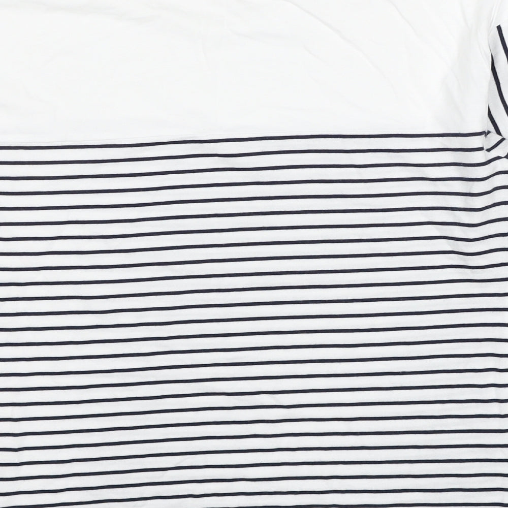 Marks and Spencer Womens White Striped Cotton Basic T-Shirt Size 8 Round Neck