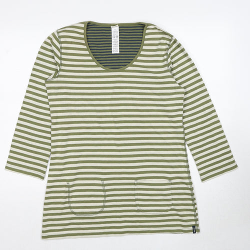 Seasalt Womens Green Striped Cotton Tunic T-Shirt Size 12 Round Neck - Pockets