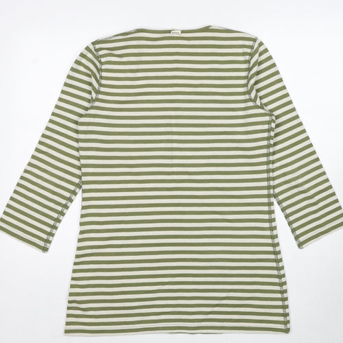Seasalt Womens Green Striped Cotton Tunic T-Shirt Size 12 Round Neck - Pockets