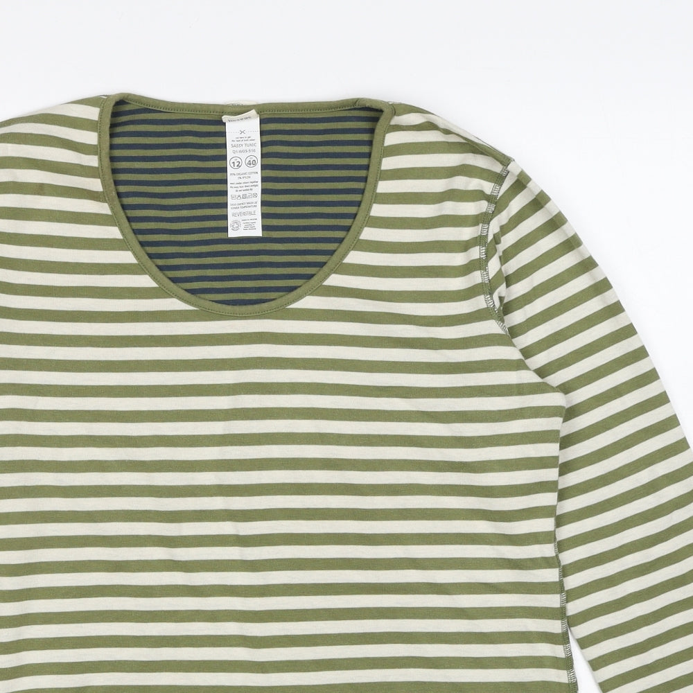 Seasalt Womens Green Striped Cotton Tunic T-Shirt Size 12 Round Neck - Pockets