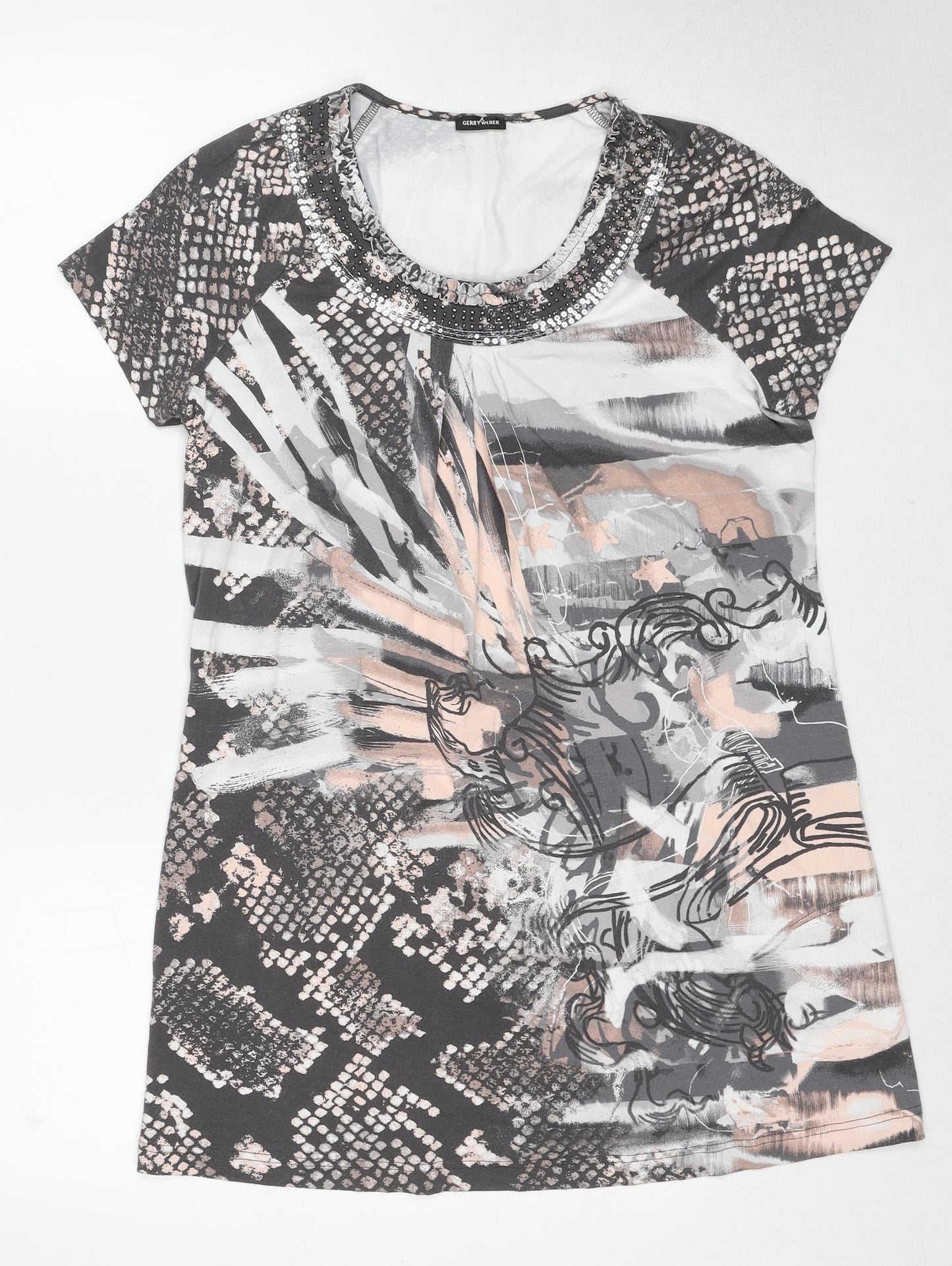 Gerry Weber Womens Multicoloured Floral Viscose Basic T-Shirt Size 12 Round Neck