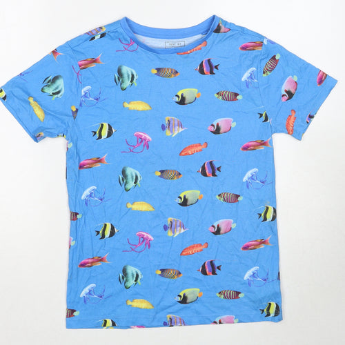 NEXT Boys Blue Geometric Cotton Basic T-Shirt Size 11 Years Round Neck Pullover - Sea Life Print