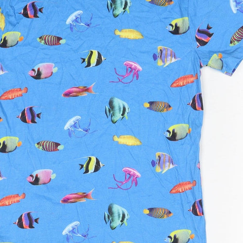 NEXT Boys Blue Geometric Cotton Basic T-Shirt Size 11 Years Round Neck Pullover - Sea Life Print
