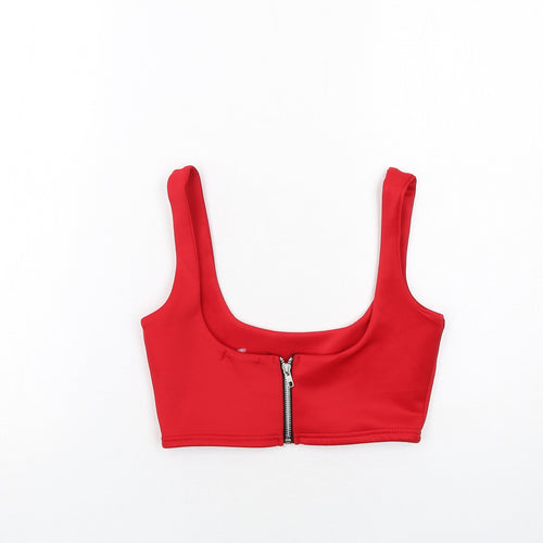 PRETTYLITTLETHING Womens Red Polyester Cropped Tank Size 8 Scoop Neck - Bralette