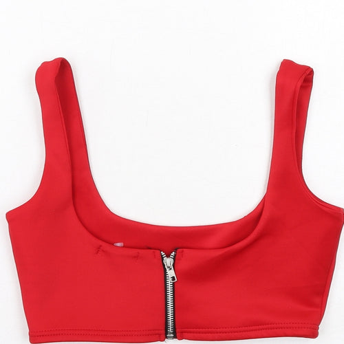 PRETTYLITTLETHING Womens Red Polyester Cropped Tank Size 8 Scoop Neck - Bralette