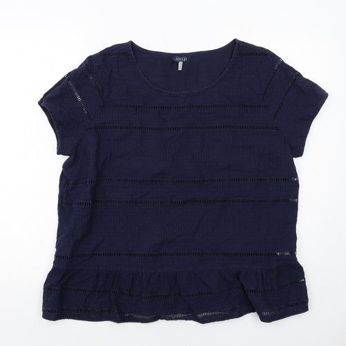 Joules Womens Blue Cotton Basic Blouse Size 18 Boat Neck