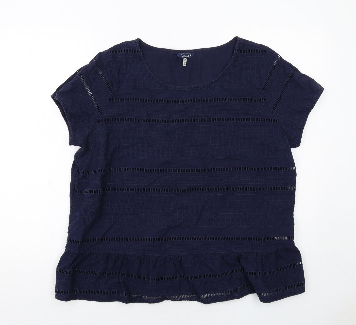 Joules Womens Blue Cotton Basic Blouse Size 18 Boat Neck