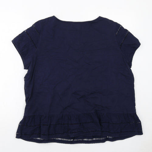 Joules Womens Blue Cotton Basic Blouse Size 18 Boat Neck