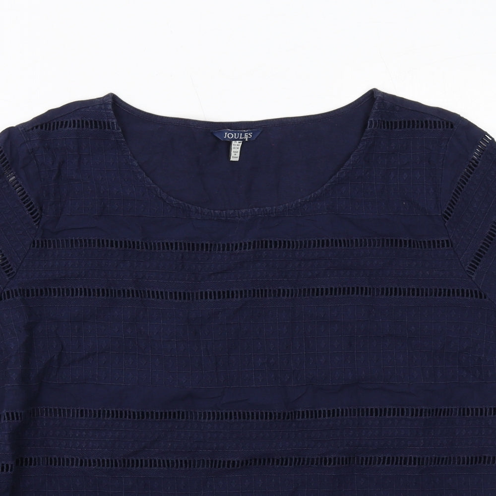 Joules Womens Blue Cotton Basic Blouse Size 18 Boat Neck