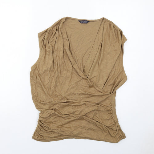 Marks and Spencer Womens Brown Modal Basic Blouse Size 20 V-Neck - Wrap Style