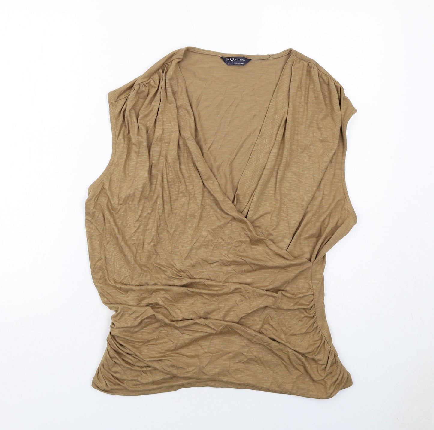 Marks and Spencer Womens Brown Modal Basic Blouse Size 20 V-Neck - Wrap Style