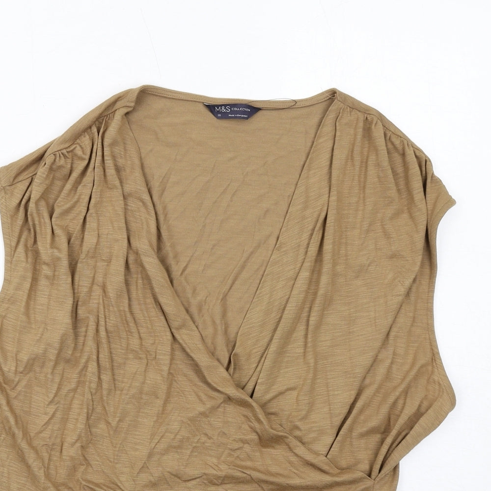 Marks and Spencer Womens Brown Modal Basic Blouse Size 20 V-Neck - Wrap Style