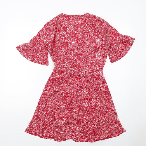 Wednesday's Girl Womens Red Polka Dot Polyester Wrap Dress Size S V-Neck Tie