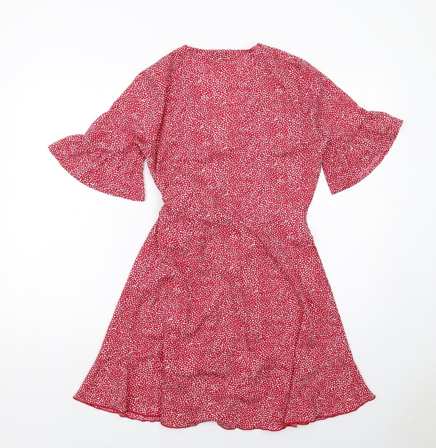 Wednesday's Girl Womens Red Polka Dot Polyester Wrap Dress Size S V-Neck Tie