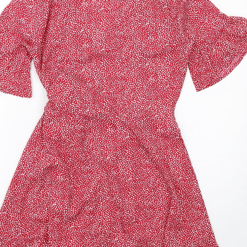 Wednesday's Girl Womens Red Polka Dot Polyester Wrap Dress Size S V-Neck Tie