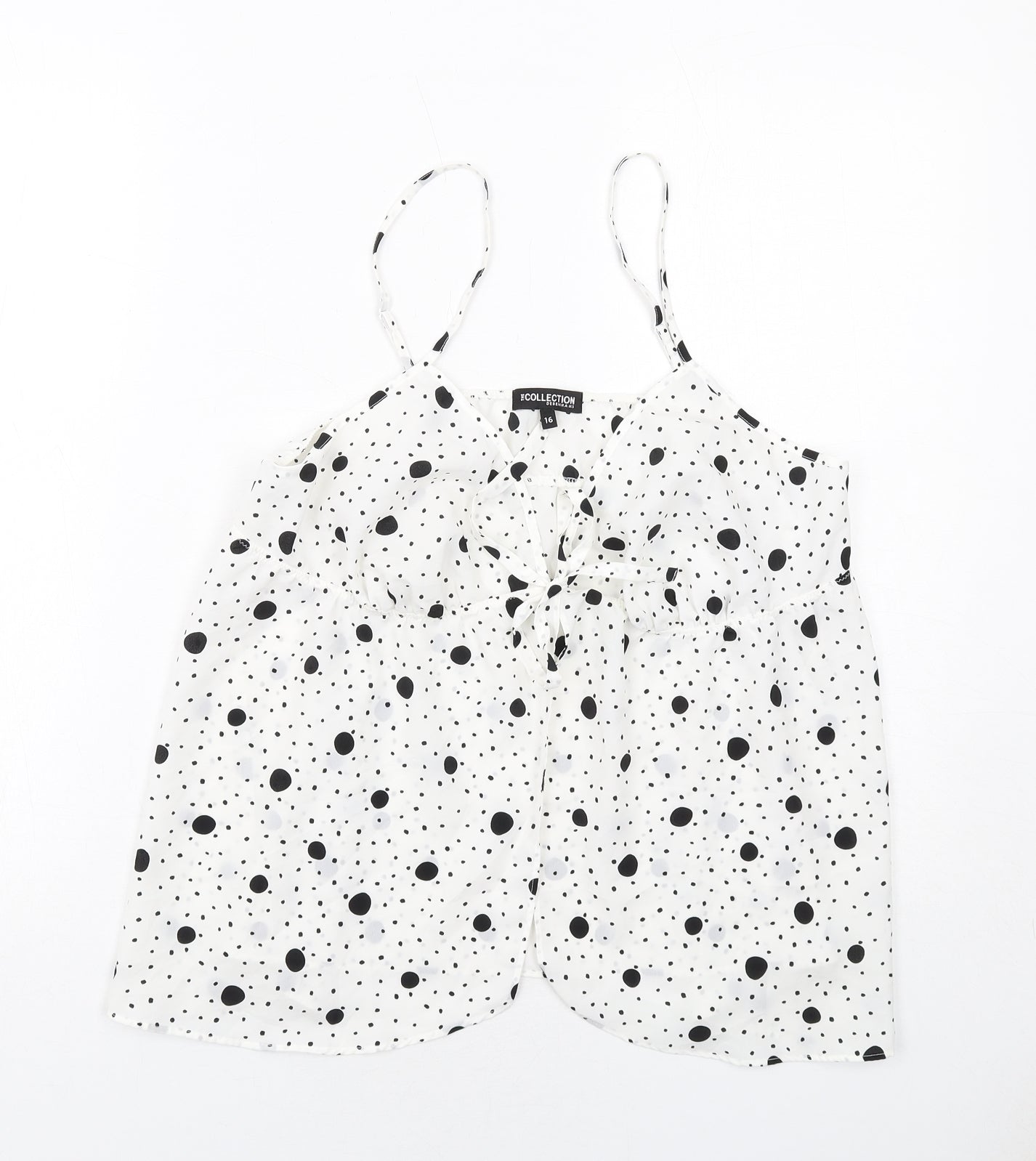 Debenhams Womens White Polka Dot Polyester Camisole Tank Size 16 V-Neck - Tie Front
