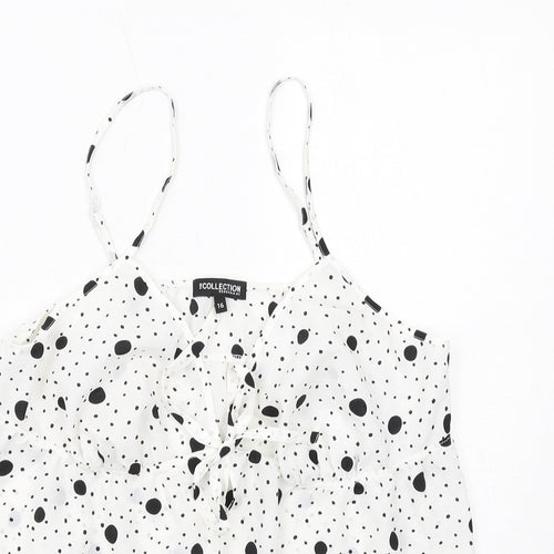Debenhams Womens White Polka Dot Polyester Camisole Tank Size 16 V-Neck - Tie Front