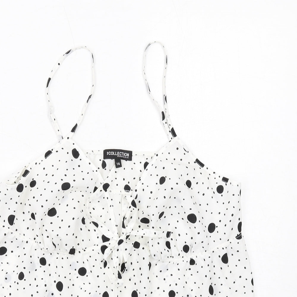 Debenhams Womens White Polka Dot Polyester Camisole Tank Size 16 V-Neck - Tie Front