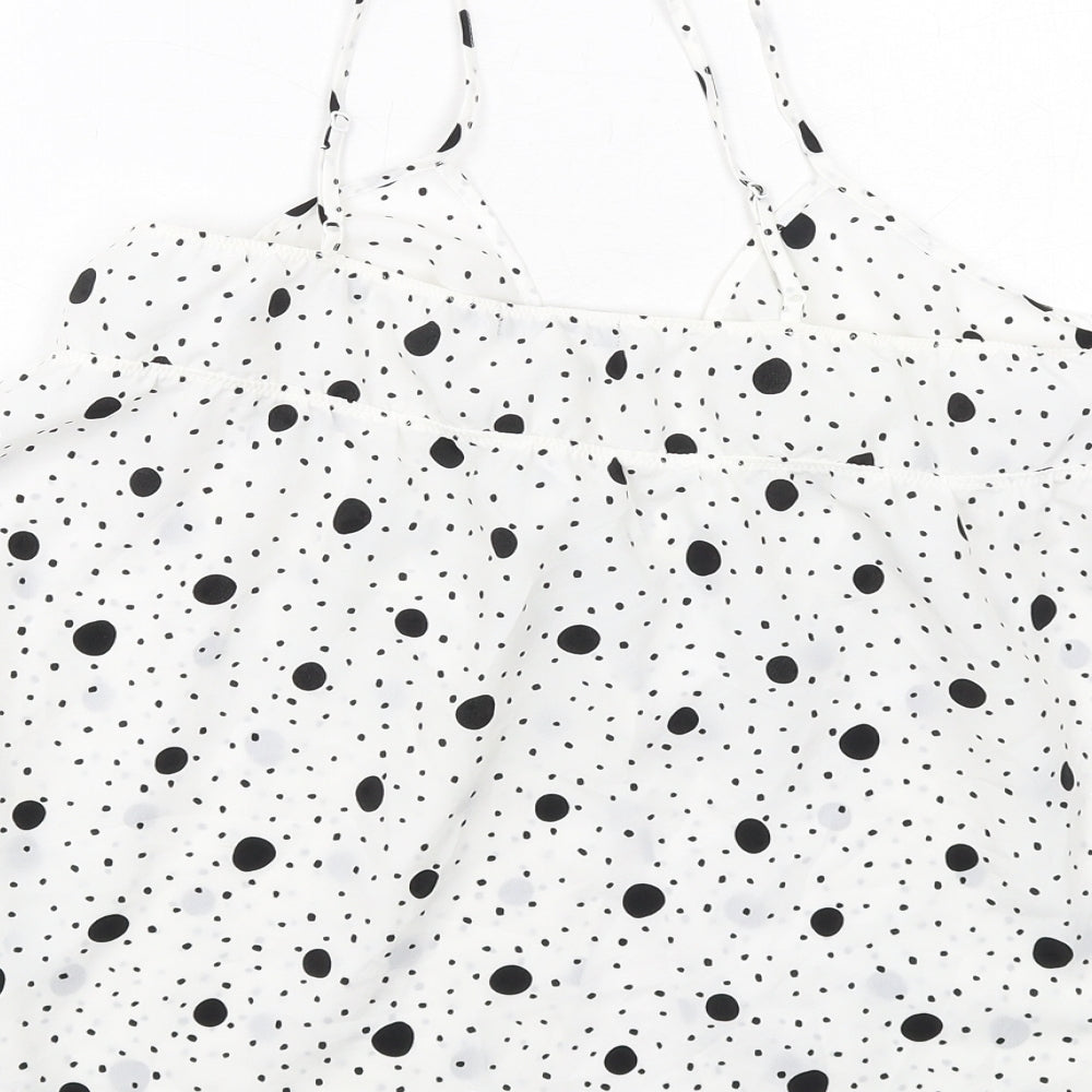 Debenhams Womens White Polka Dot Polyester Camisole Tank Size 16 V-Neck - Tie Front