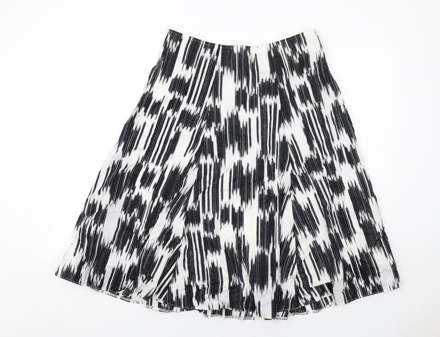 Marks and Spencer Womens Black Geometric Cotton Swing Skirt Size 12 Zip