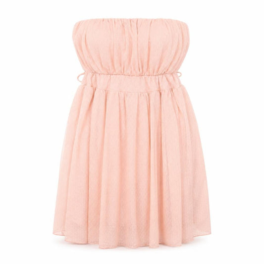 Front view of Anel women’s pink viscose a-line, size M, off the shoulder pullover