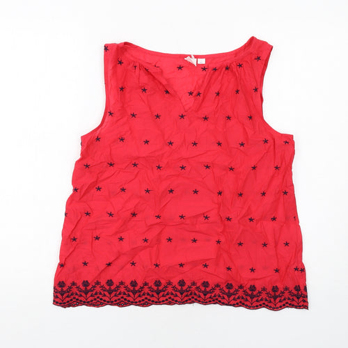 Gap Womens Red Geometric Cotton Basic Blouse Size S V-Neck