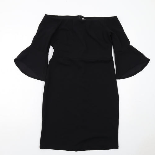 H&M Womens Black Polyester Shift Size M Off the Shoulder Zip