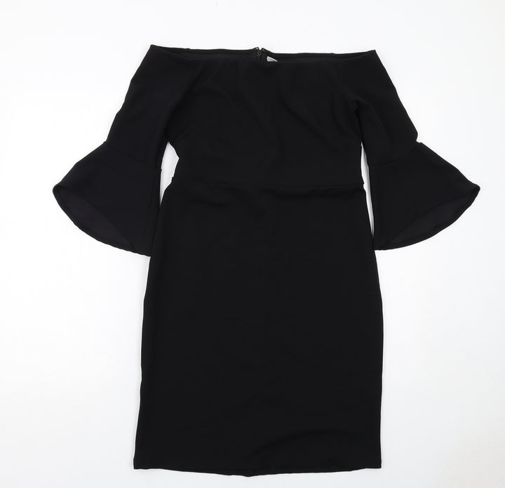 H&M Womens Black Polyester Shift Size M Off the Shoulder Zip