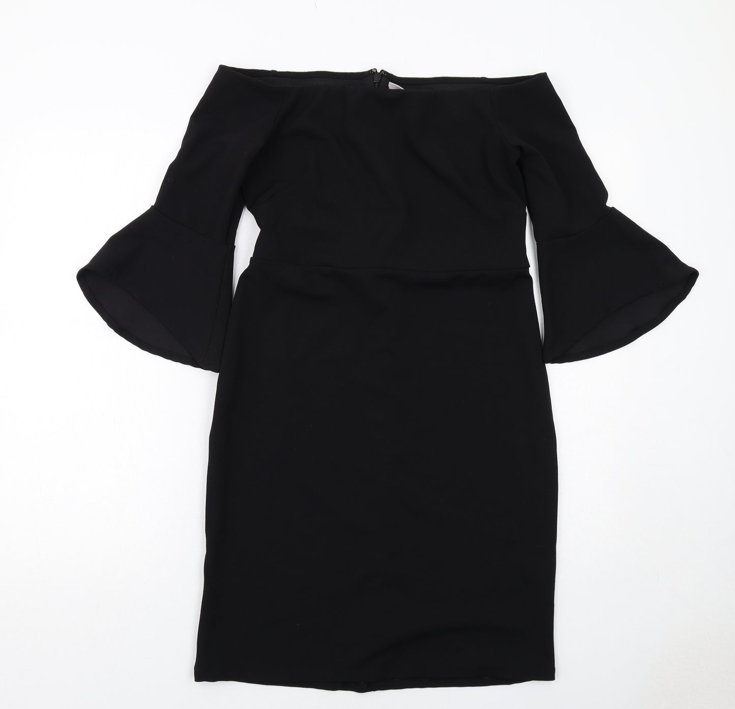 H&M Womens Black Polyester Shift Size M Off the Shoulder Zip