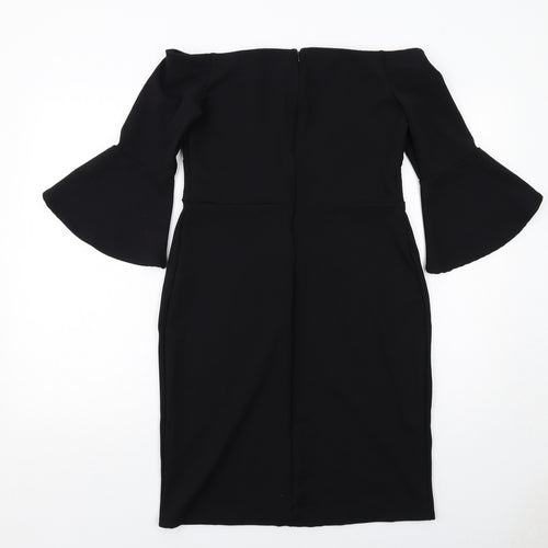 H&M Womens Black Polyester Shift Size M Off the Shoulder Zip