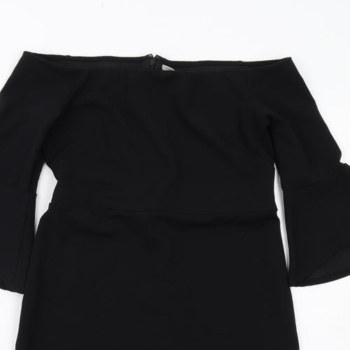 H&M Womens Black Polyester Shift Size M Off the Shoulder Zip