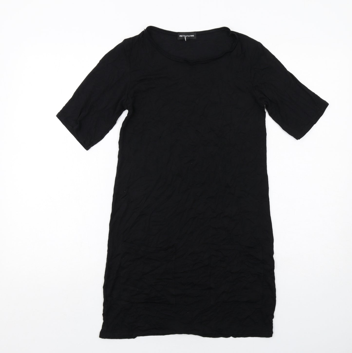PRETTYLITTLETHING Womens Black Viscose A-Line Size 6 Round Neck Pullover