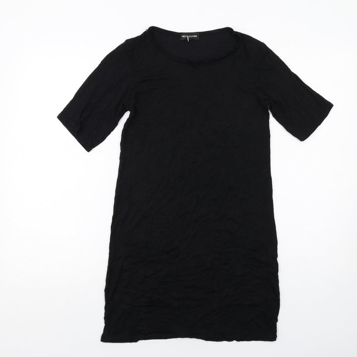 PRETTYLITTLETHING Womens Black Viscose A-Line Size 6 Round Neck Pullover