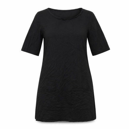 Front view of PRETTYLITTLETHING women’s black viscose a-line, size UK 6, round neck pullover