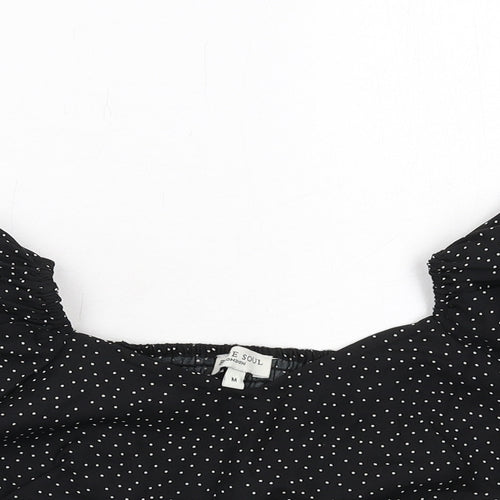 Brave Soul Womens Black Polka Dot Polyester Cropped Blouse Size M V-Neck - Puff Sleeve