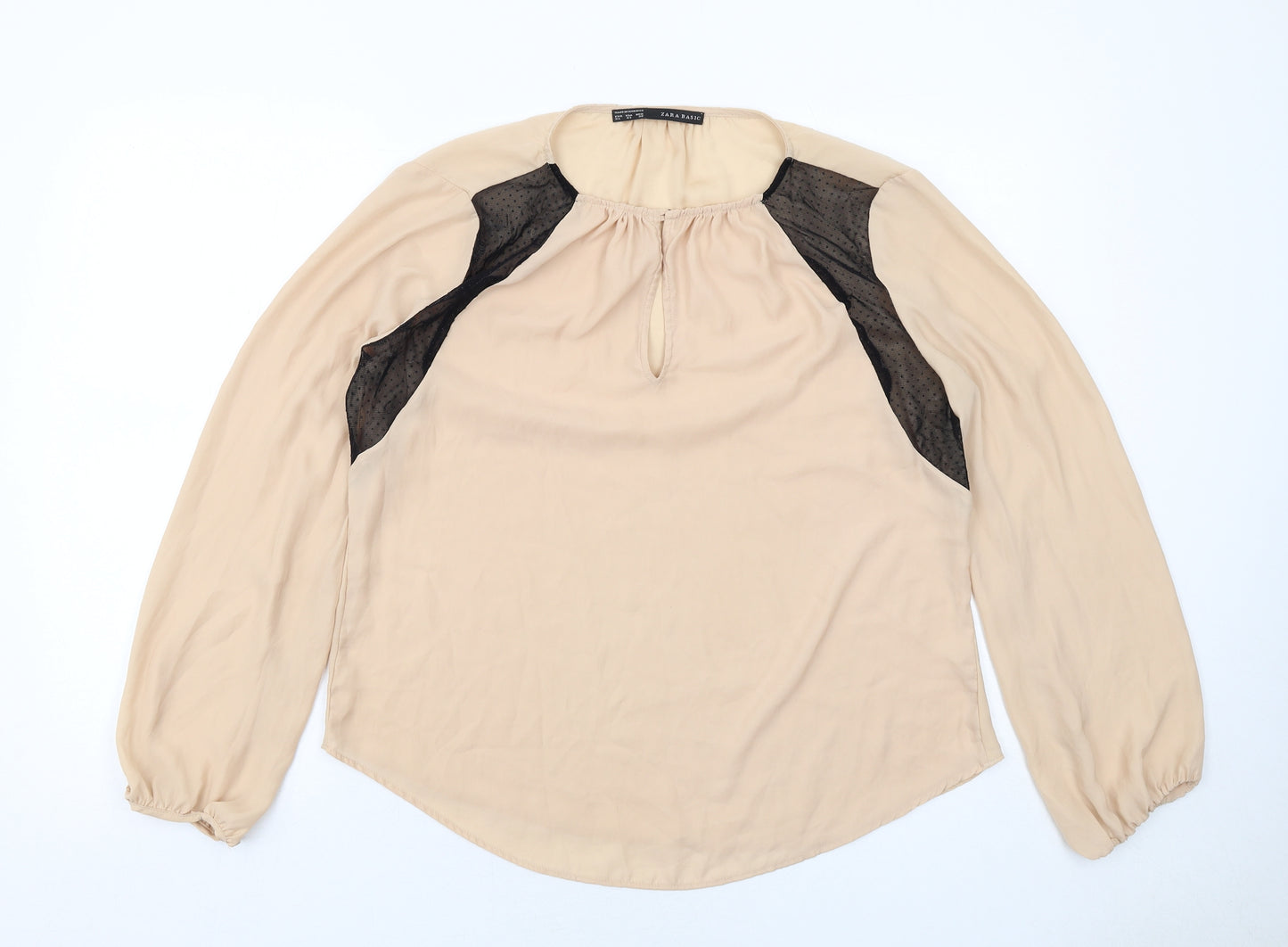 Zara Womens Beige Polyester Basic Blouse Size XL Round Neck