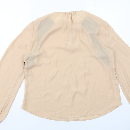 Zara Womens Beige Polyester Basic Blouse Size XL Round Neck