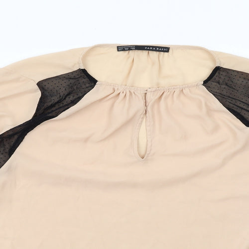 Zara Womens Beige Polyester Basic Blouse Size XL Round Neck