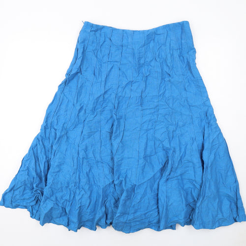 Per Una Womens Blue Linen Swing Skirt Size 12 Zip