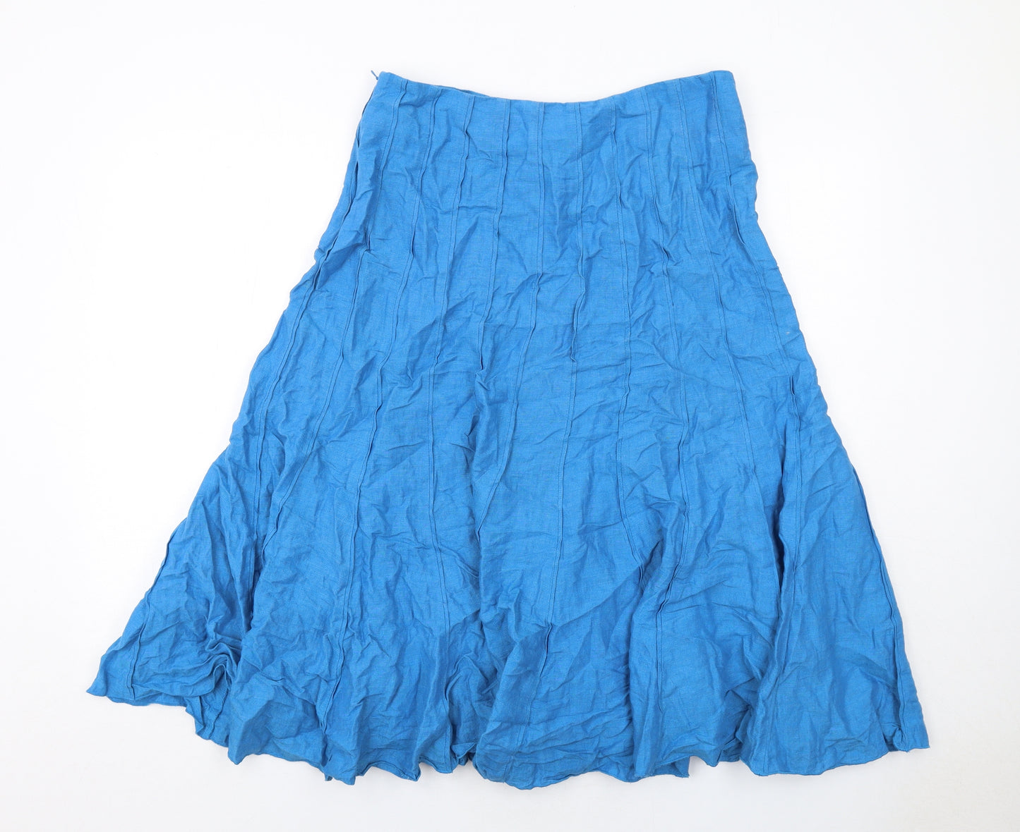 Per Una Womens Blue Linen Swing Skirt Size 12 Zip