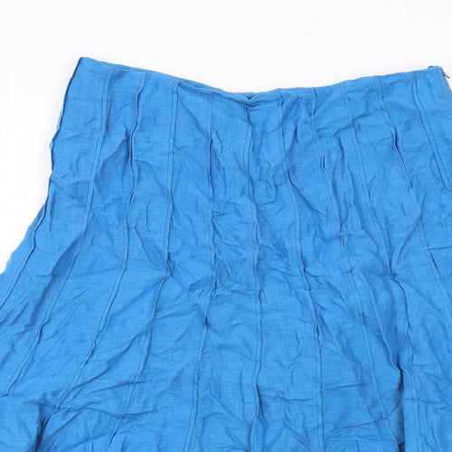Per Una Womens Blue Linen Swing Skirt Size 12 Zip
