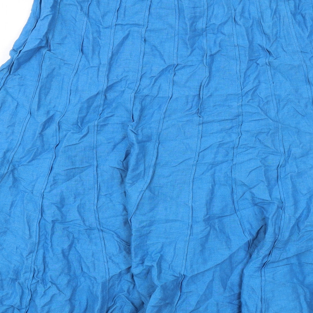 Per Una Womens Blue Linen Swing Skirt Size 12 Zip