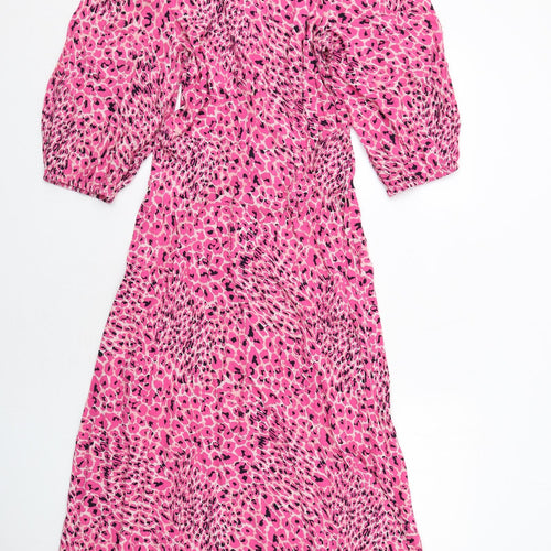 Marks and Spencer Womens Pink Geometric Viscose A-Line Size 8 Round Neck Zip