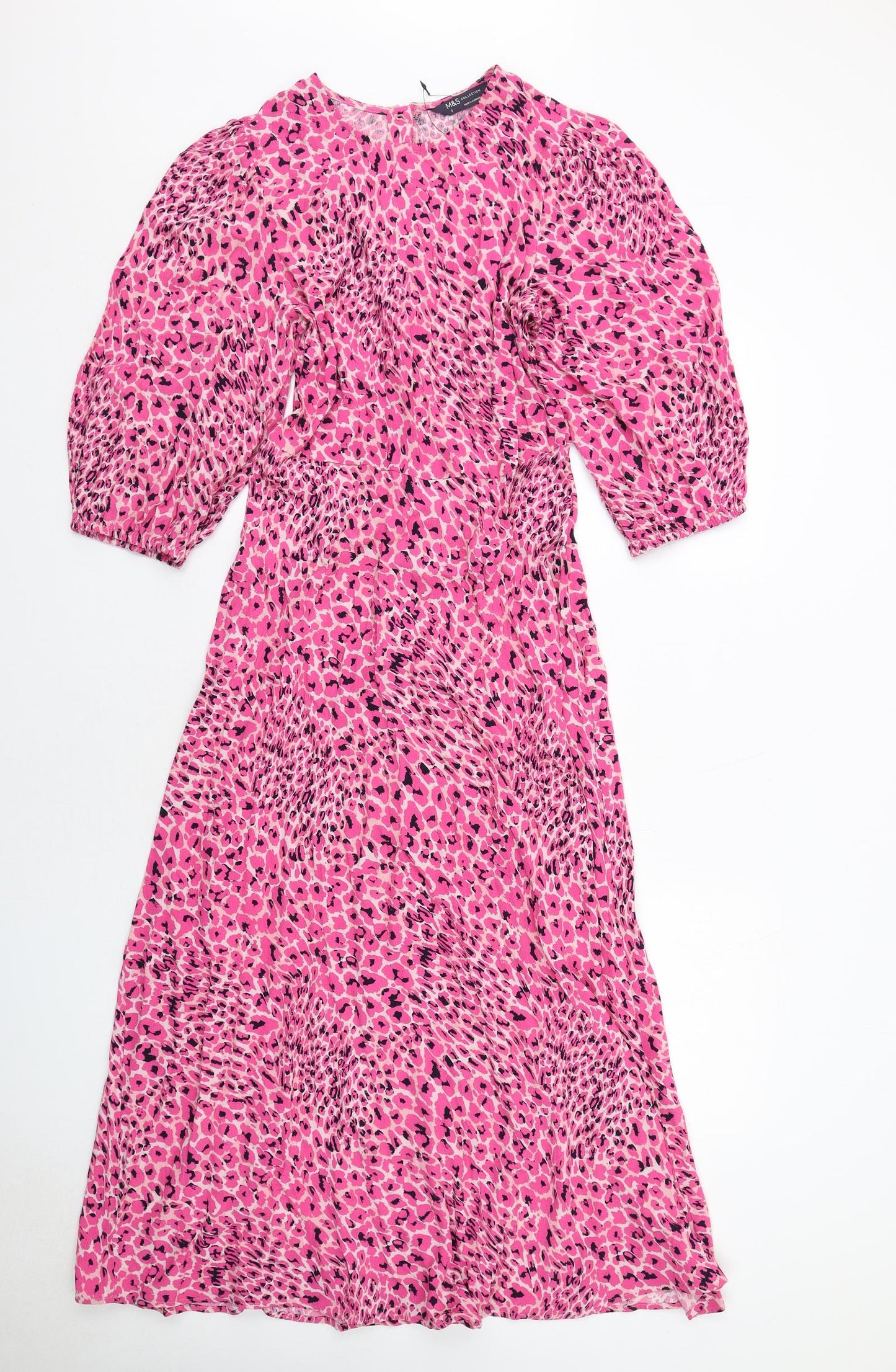 Marks and Spencer Womens Pink Geometric Viscose A-Line Size 8 Round Neck Zip