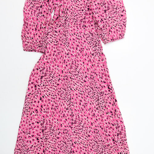 Marks and Spencer Womens Pink Geometric Viscose A-Line Size 8 Round Neck Zip