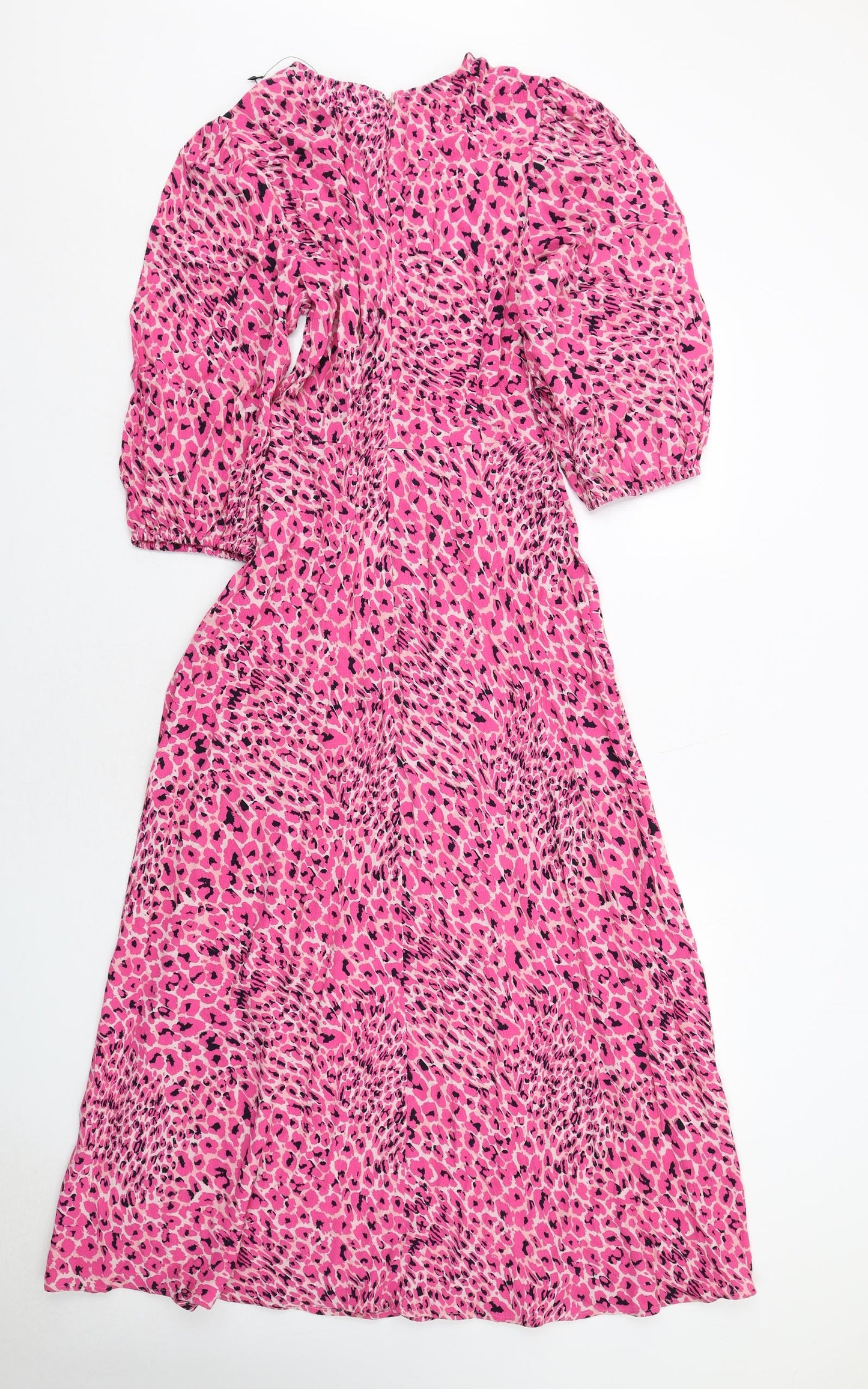 Marks and Spencer Womens Pink Geometric Viscose A-Line Size 8 Round Neck Zip