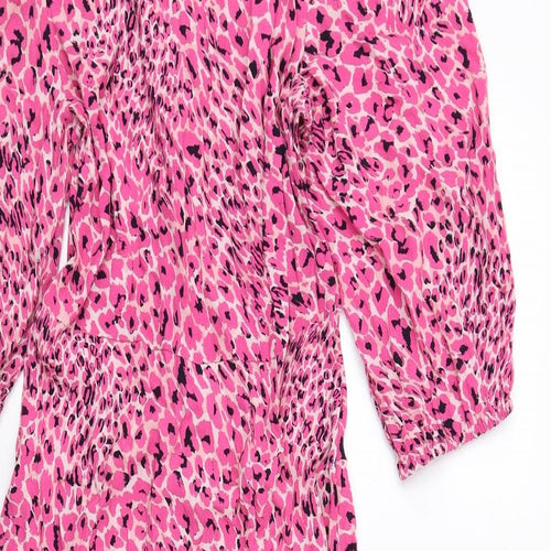 Marks and Spencer Womens Pink Geometric Viscose A-Line Size 8 Round Neck Zip