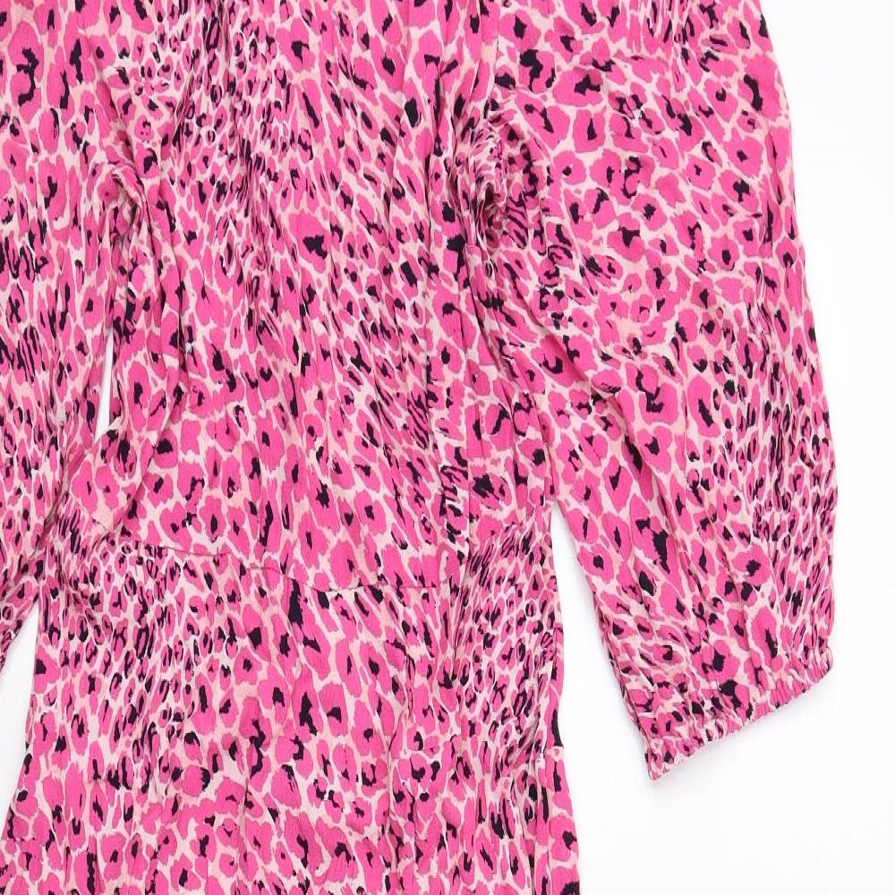 Marks and Spencer Womens Pink Geometric Viscose A-Line Size 8 Round Neck Zip
