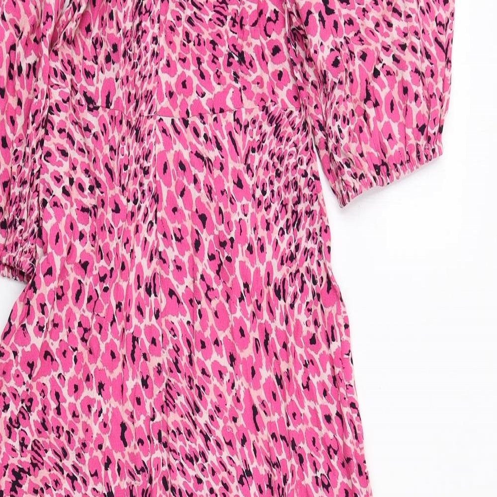 Marks and Spencer Womens Pink Geometric Viscose A-Line Size 8 Round Neck Zip